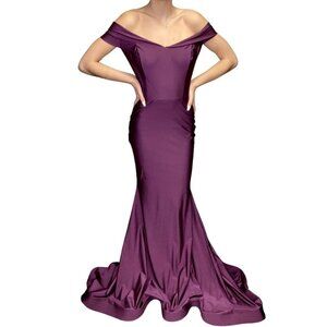 Jessica Angel Style 595 Evening Gown Off the Shoulder Eggplant Small NWT